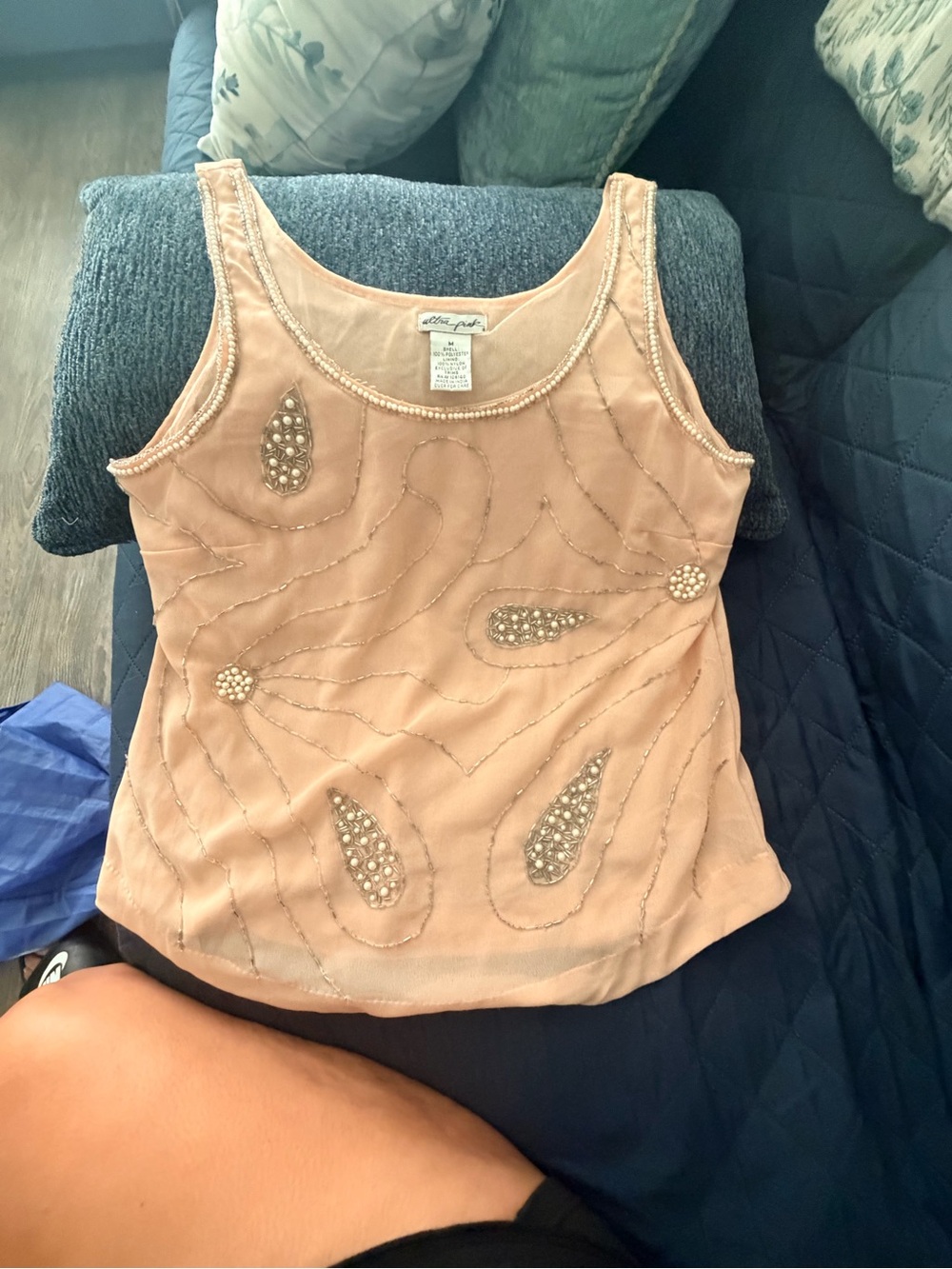 Eileen Fisher Peach Beaded Sleeveless Camisole